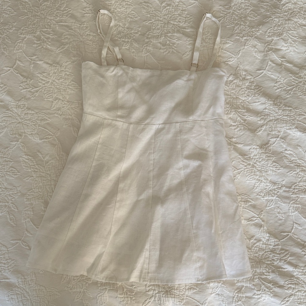 Dissh White Linen-Look Spaghetti Strap Mini Dress